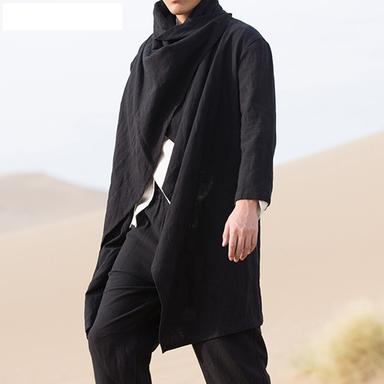 Men's Winter Coat Trench Coat Cloak / Capes Business Casual Fall Spring Cotton Blend Quick Dry Lightweight Outerwear Clothing Apparel Streetwear Stylish non-printing Pure Color Irregular Hem