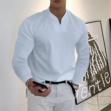 Men's T shirt Tee Long Sleeve Shirt Plain V Neck Street Sports Long Sleeve Clothing Apparel Fashion Designer Casual Comfortable