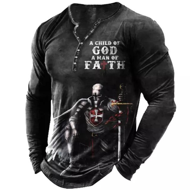 Easter Mens Graphic Shirt Templar Cross Soldier Designer Basic Classic 3D Print Tee Henley Vintage Outdoor Daily Sports Black Long Child Of God Man Faith T-Shirt Birthday Knight Cotton Templer