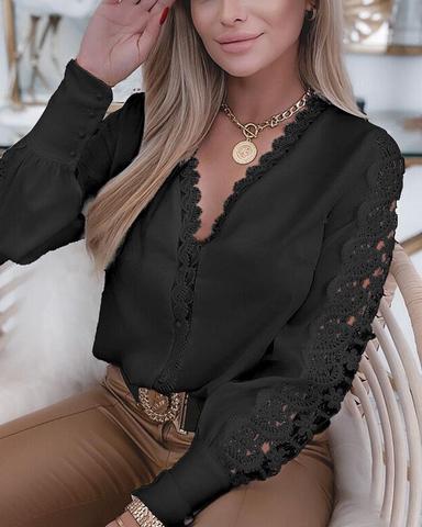 Women's Lace Shirt Blouse Eyelet top White Lace Shirt Lace Daily Elegant Fashion Basic V Neck White Spring Fall