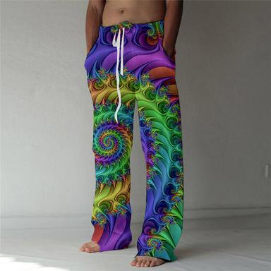 Men's Trousers Summer Pants Beach Pants Drawstring Elastic Waist Straight Leg Abstract Graphic Prints Comfort Breathable Casual Daily Holiday Streetwear Designer Green Rainbow