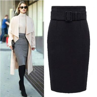 Women's Skirt Pencil Work Skirts Above Knee Skirts Solid Colored Office / Career Daily Fall & Winter Tweed Woolen Fashion Gary Black Wine