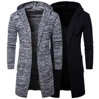 Men's Sweater Cardigan Sweater Sweater Hoodie Ribbed Knit Tunic Knitted Solid Color Hooded Basic Stylish Outdoor Daily Clothing Apparel Winter Fall Black Gray M L XL