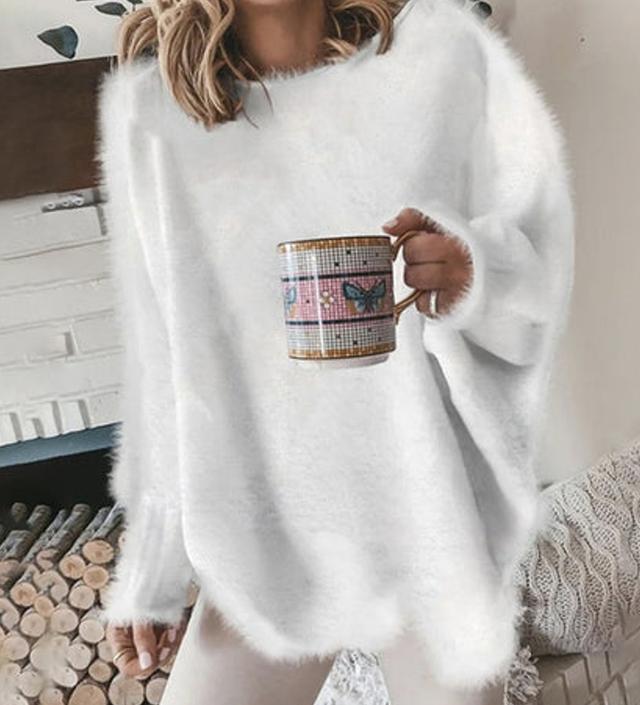 Women's Pullover Sweater jumper Jumper Fuzzy Knit Cropped Knitted Pure Color Crew Neck Stylish Casual Daily Holiday Winter Fall Blue Gray S M L / Long Sleeve / Regular Fit