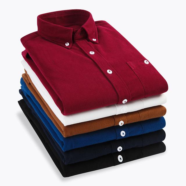 Men's Dress Shirt Button Down Shirt Collared Shirt Corduroy Shirt Wine Sea Blue Black White Long Sleeve Plain Turndown Winter Wedding Party Clothing Apparel