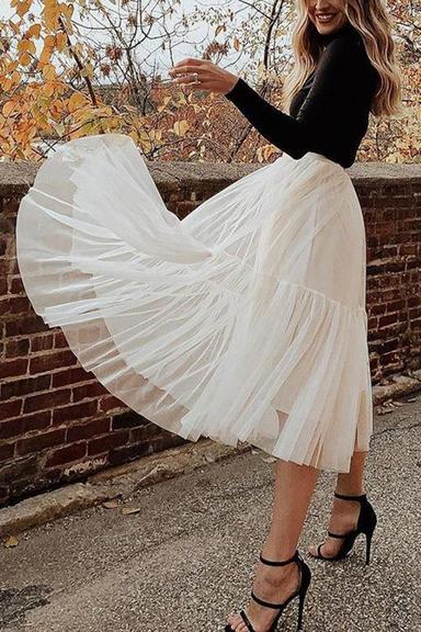 Women's Skirt Work Skirts Long Skirt Midi Skirts Patchwork Layered Tulle Solid Colored Office / Career Daily Spring & Summer Organza Fashion Summer Black White Light Green Pink