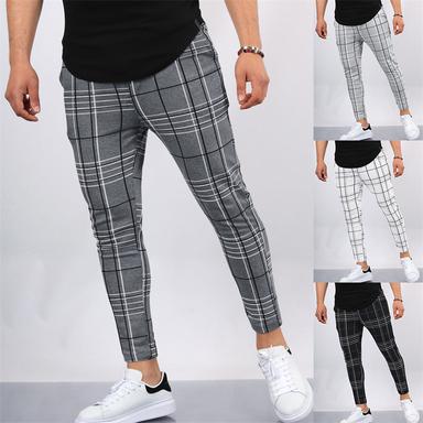 Men's Chinos Trousers Jogger Pants Pocket Grid / Plaid Breathable Soft Casual Daily Fashion Streetwear Blue Light Grey Micro-elastic / Spring