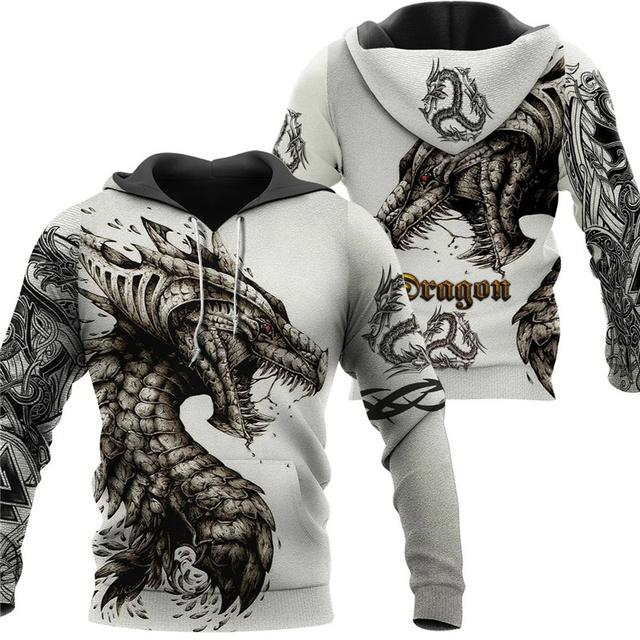 Dragon Hoodie Mens Graphic Pullover Sweatshirt White Hooded Animal Prints Daily Sports 3D Basic Streetwear Designer Spring & Fall Cotton Printed