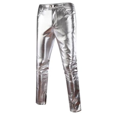 Men's Joggers Trousers Faux Leather Pants Casual Pants Pocket Solid Color Comfort Breathable Holiday Club Streetwear Sports Fashion Silver Black Micro-elastic