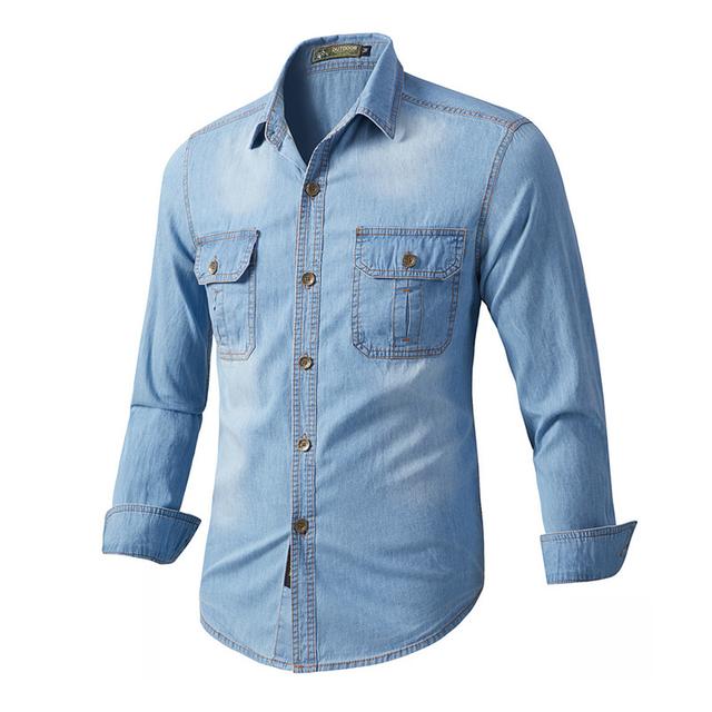 Men's Shirt Denim Shirt Blue Light Blue Long Sleeve Solid Colored Turndown Summer Spring Outdoor Daily Clothing Apparel Button-Down