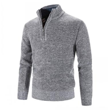 Men's Pullover Sweater Jumper Fleece Sweater Ribbed Knit Regular Knitted Solid Color Standing Collar Keep Warm Modern Contemporary Work Daily Wear Clothing Apparel Spring &  Fall Blue Light Grey M L