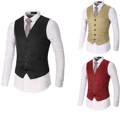 Men's Vest Waistcoat Wedding Office & Career Daily Wear Going out Business Traditional / Classic Spring Fall Button Pocket Polyester 95% Cotton Outdoor Comfortable Wedding Pure Color Single Breasted