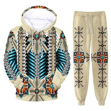 Thanksgiving Owl Hoodie And Pants Mens Graphic Feathers Native American Tracksuit Hoodies Set Blue Khaki Orange Brown Hooded Wolf Bohemian Style 2 Piece Print Sports & Outdoor Festival Cotton