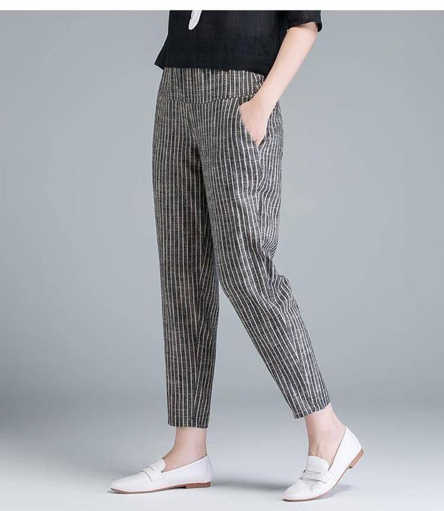 Women's Tapered Carrot Pants Linen Cotton Blend Pocket Ankle-Length Blue