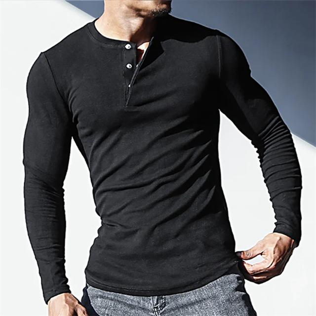 Men's T shirt Tee Long Sleeve Shirt Plain Henley Street Sports Long Sleeve Button-Down Clothing Apparel Designer Basic Casual Comfortable