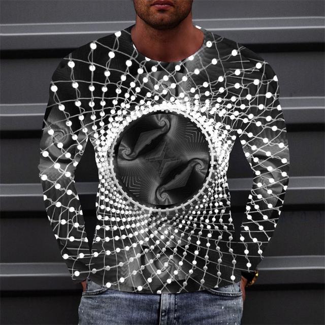 Men's T shirt Tee Optical Illusion Graphic Prints Crew Neck Light Green Fuchsia Green Gray 3D Print Outdoor Street Long Sleeve Print Clothing Apparel Sports Designer Basic Casual