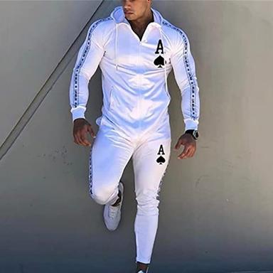 Men's Tracksuit Full Zip Hoodie Hoodies Set White Hooded Graphic Poker Zipper 2 Piece Print Sports & Outdoor Casual Sports 3D Print Streetwear Designer Basic Spring Fall Clothing Apparel Hoodies