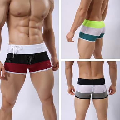 Men's Swimwear Swim Trunks Swim Briefs Mesh Drawstring Color Block Breathable Soft Simple Comfort Black White