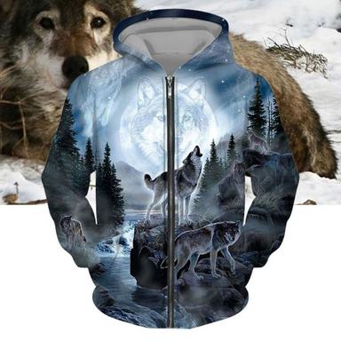 Men's Full Zip Hoodie Jacket Blue Hooded Wolf Graphic Prints Zipper Print Sports & Outdoor Daily Sports 3D Print Streetwear Designer Casual Spring &  Fall Clothing Apparel Hoodies Sweatshirts  Long