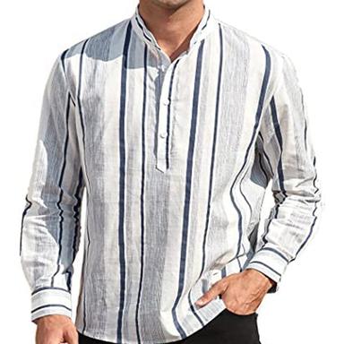 Men's Shirt Popover Shirt Summer Shirt Casual Shirt Black / Gray Blue Dusty Blue Green Long Sleeve Striped Black and White Collar Casual Daily Button-Down Clothing Apparel Cotton Fashion Streetwear