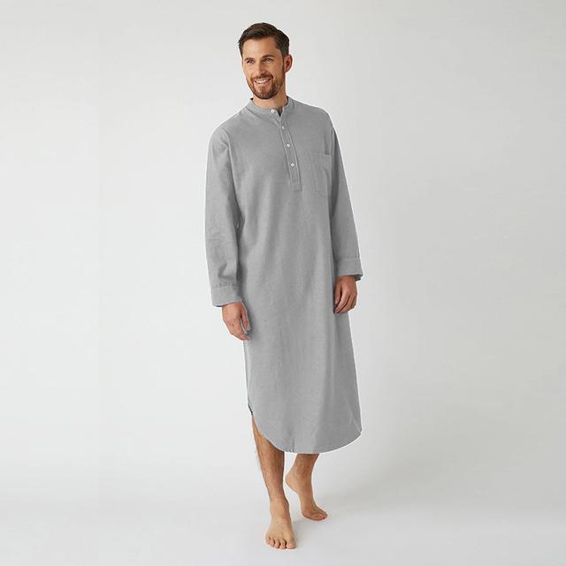 Men's Pajamas Loungewear Nightgown Sleepwear 1 PCS Pure Color Fashion Comfort Soft Home Bed Cotton Blend Breathable Crew Neck Long Sleeve Basic Straight Leg Fall Spring White Blue