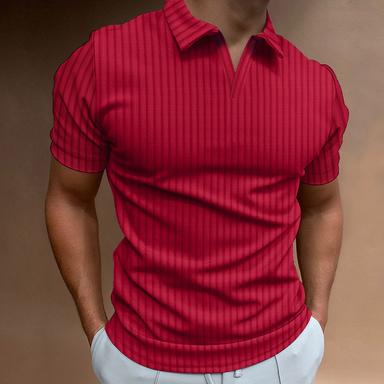 Men's Golf Shirt Casual Going out V Neck Short Sleeve Sportswear Casual Solid Color Striped Split Ends Simple Spring & Summer Slim Black White Wine Navy Blue Blue Khaki Golf Shirt