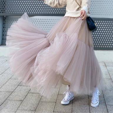 Women's Tutu Long Skirt Maxi Skirts Patchwork Tulle Solid Colored Party Halloween Spring & Summer Organza Long Summer Black White Pink