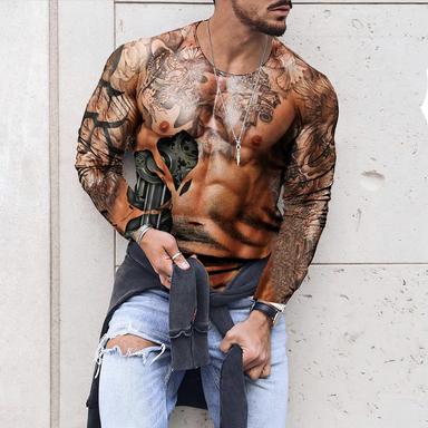 Men's T shirt Tee Tee Graphic Muscle Crew Neck Clothing Apparel 3D Print Outdoor Daily Sports Going out Long Sleeve Print Designer Comfort Leisure