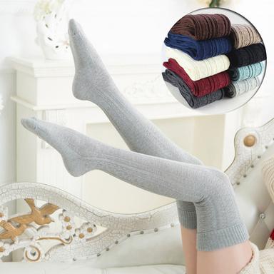 Women's Stockings Thigh-High Crimping Socks All Seasons Tights Thermal Warm Stretchy Knitting Fashion Casual Daily Navy Black White One-Size