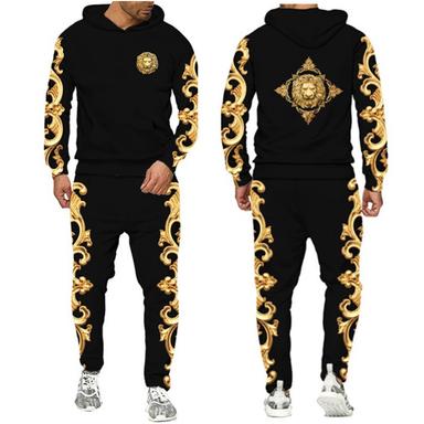 Men's Tracksuit Hoodies Set Black+Brown Black Gold Brown Brown 2 Hooded Graphic Florals 2 Piece Print Sports & Outdoor Casual Sports 3D Print Streetwear Designer Basic Spring Fall Clothing Apparel