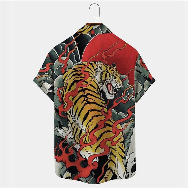 Men's Shirt Summer Hawaiian Shirt Animal Tiger Graphic Prints Turndown Red Outdoor Street Short Sleeves Print Button-Down Clothing Apparel Tropical Fashion Hawaiian Designer