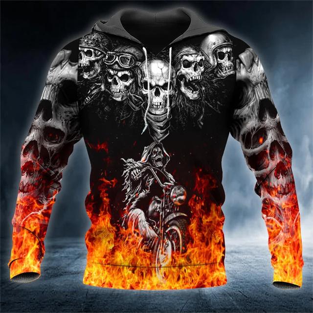 Men's Pullover Hoodie Sweatshirt Black Hooded Skull Graphic Prints Print Daily Sports 3D Print Streetwear Basic Casual Spring &  Fall Clothing Apparel Hoodies Sweatshirts  Long Sleeve