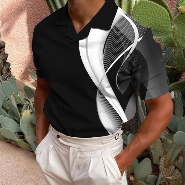 Men's Polo Shirt Golf Shirt Gradient Abstract Graphic Prints Turndown White+Red Black+ Army Green Navy Blue + Black Black White 3D Print Outdoor Street Short Sleeves Print Clothing Apparel Fashion