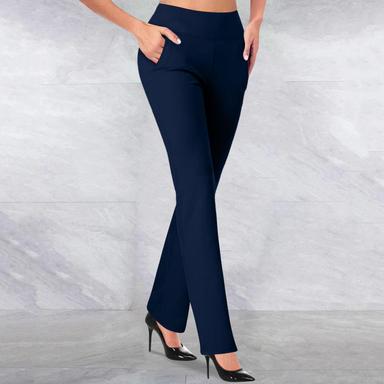 Women‘s Dress Work Casual Pants Trousers Straight Full Length Pocket Stretchy Trousers  Daily Black Wine S M