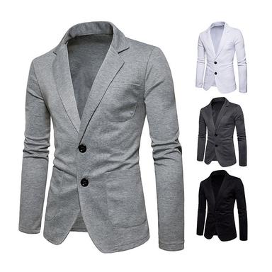 Men's Blazer Office & Career Daily Wear Outdoor Pocket Spring Fall Plain Stylish Warm Ups Lapel Dark Grey Black White Light Grey Jacket