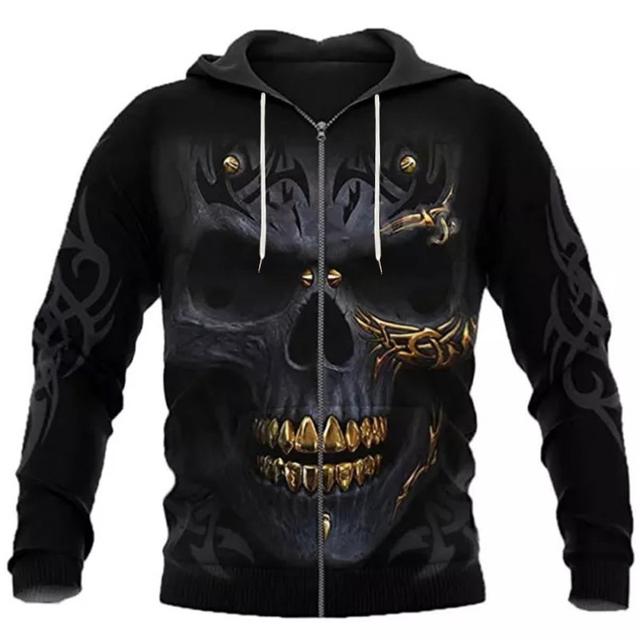 Men's Full Zip Hoodie Jacket Black Hooded Skull Graphic Prints Zipper Print Sports & Outdoor Daily Sports 3D Print Streetwear Designer Casual Spring &  Fall Clothing Apparel Hoodies Sweatshirts  Long