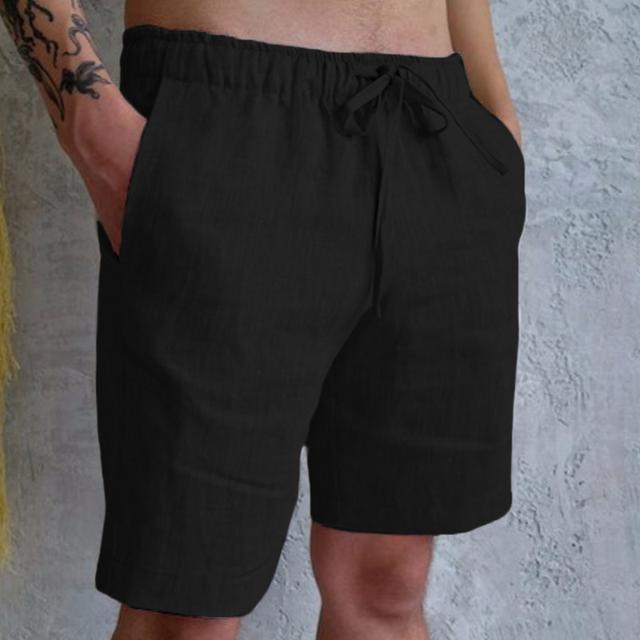 Men's Shorts Summer Shorts Beach Shorts Pocket Drawstring Elastic Waist Plain Comfort Breathable Short Casual Holiday Going out 100% Cotton Fashion Streetwear Black White