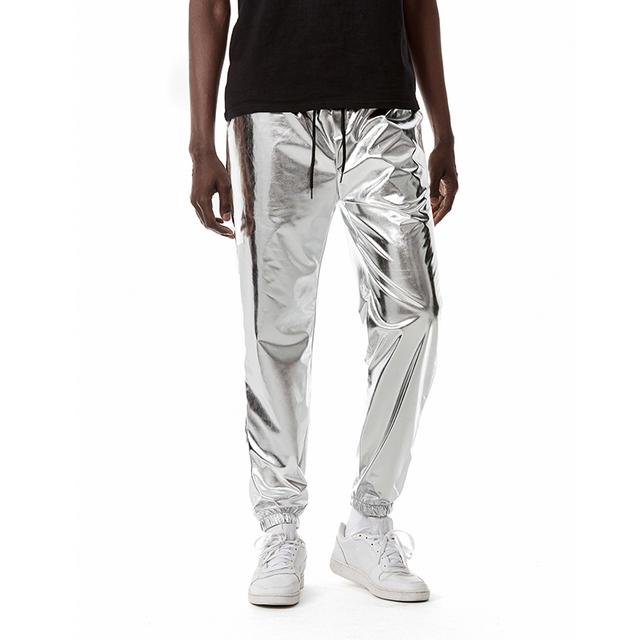 Men's Joggers Trousers Casual Pants Sequin Pants Drawstring Elastic Waist Shiny Metallic Solid Color Full Length Club Nightclub Disco Lights Casual Trousers Loose Fit Silver Black Micro-elastic