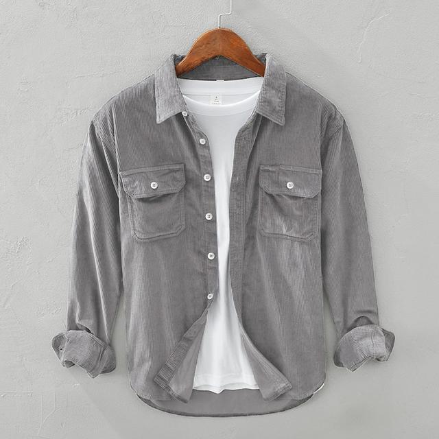 Men's Corduroy Shirt Shirt Jacket Shacket Overshirt Yellow Blue Gray Long Sleeve Plain Turndown Fall Winter Street Daily Clothing Apparel Button-Down