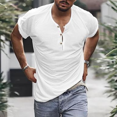 Men's Henley Shirt Tee Top Plain Henley Street Vacation Short Sleeves Button Clothing Apparel Fashion Designer Basic