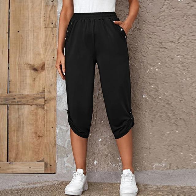 Women's Capri shorts Side Pockets Calf-Length Black