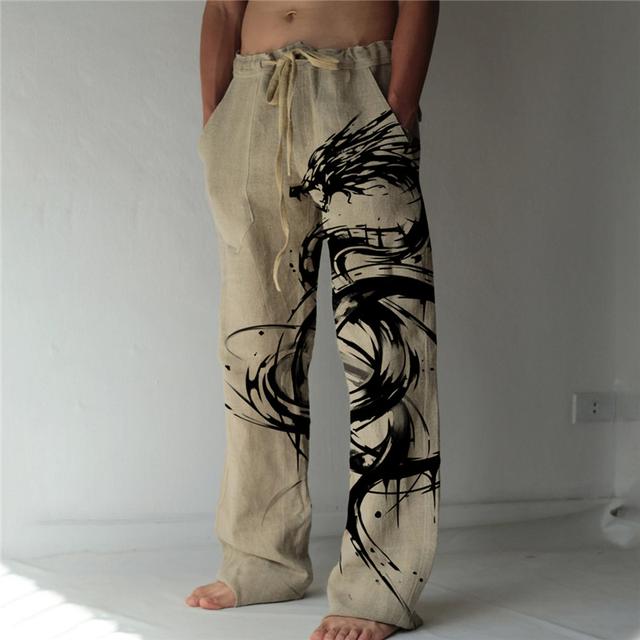 Christmas Dragon Print Pants Mens Graphic | Casual Summer Beach Daily Holiday Grey Hawaiian Blue | Trousers Drawstring Elastic Waist 3D Prints Comfort Streetwear