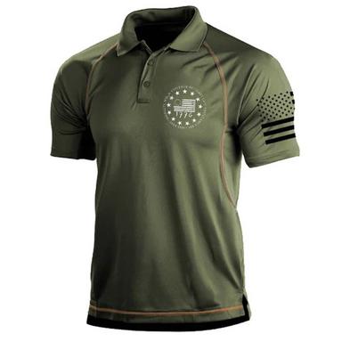 Men's Polo Shirt Lapel Polo Button Up Polos Golf Shirt Graphic Prints American Flag Turndown Black Blue Green Khaki Gray Outdoor Street Short Sleeves Print Clothing Apparel Sports Fashion Streetwear