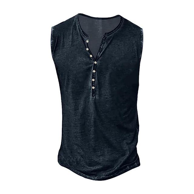 Men's Tank Top Henley Shirt Undershirt Crew Neck Street Vacation Short Sleeve Clothing Apparel Basic Modern Contemporary