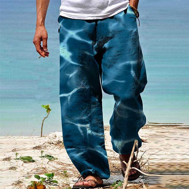 Men's Trousers Summer Pants Beach Pants Drawstring Elastic Waist 3D Print Gradient Graphic Prints Comfort Casual Daily Holiday Streetwear Hawaiian Blue Green