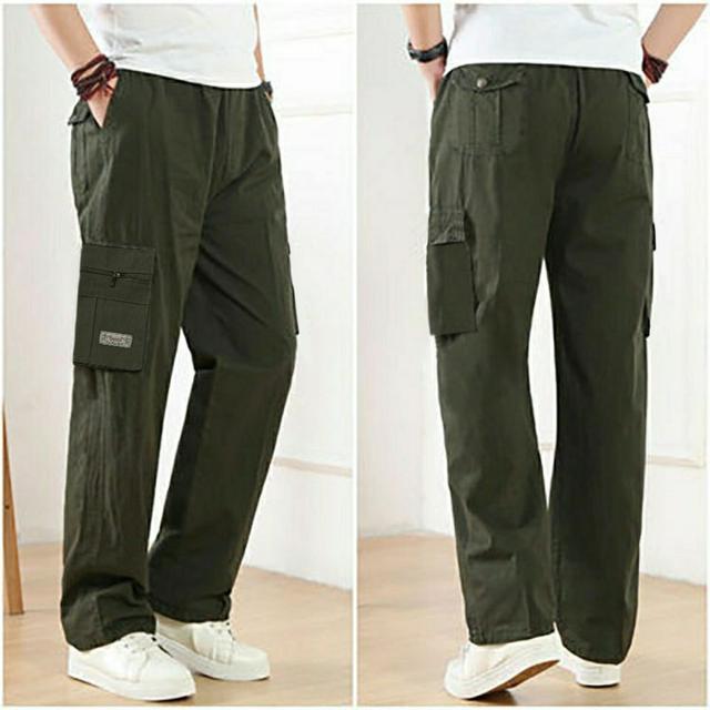 Men's Cargo Pants Cargo Trousers Trousers Work Pants Elastic Waist Multi Pocket Plain Comfort Breathable Casual Daily Streetwear Cotton Blend Sports Fashion ArmyGreen Black Micro-elastic