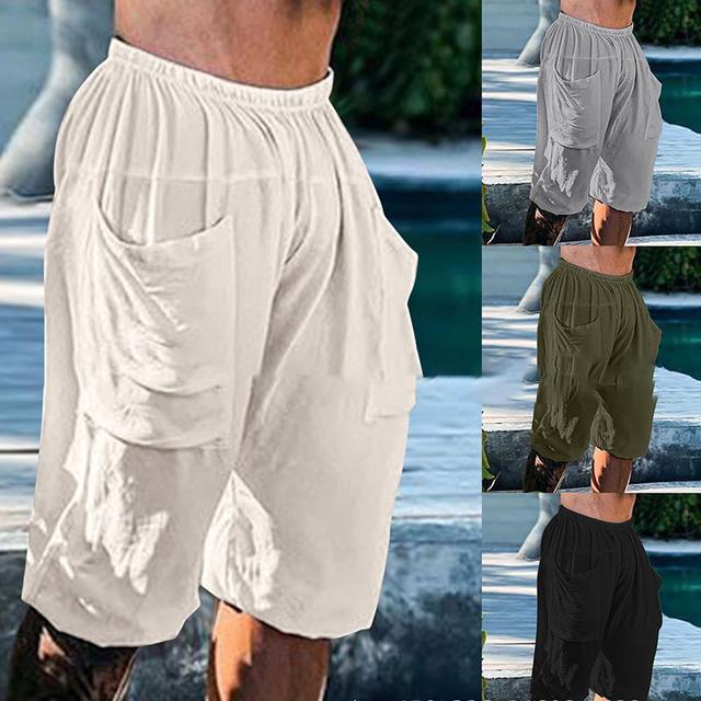 Men's Shorts Linen Shorts Summer Shorts Elastic Waist Front Pocket Plain Comfort Breathable Outdoor Daily Going out Linen / Cotton Blend Fashion Casual Black Green