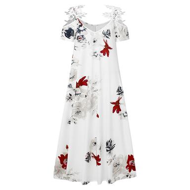 Women's Casual Dress Floral Dress Long Dress Maxi Dress Black White Blue Short Sleeve Floral Cold Shoulder Spring Summer V Neck Fashion Daily Vacation Weekend 2023 S M L XL XXL 3XL