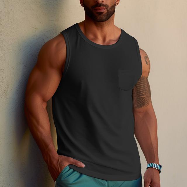 Men's Tank Top Vest Top Undershirt Sleeveless Shirt Plain Crewneck Sports & Outdoor Vacation Sleeveless Front Pocket Clothing Apparel Fashion Daily Sport