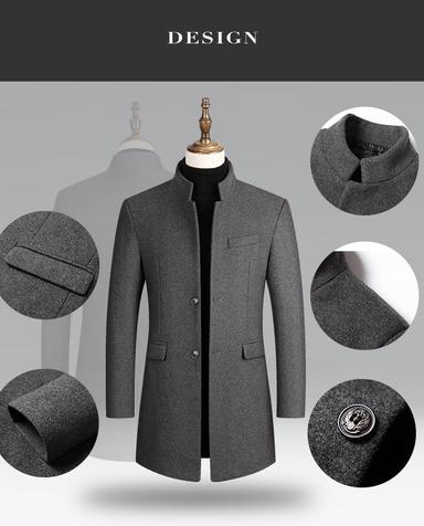 Men's Winter Coat Wool Coat Overcoat Business Daily Wear Winter Wool Thermal Warm Outdoor Outerwear Clothing Apparel Fashion Warm Ups Solid Colored Pocket Standing Collar Single Breasted Two-button